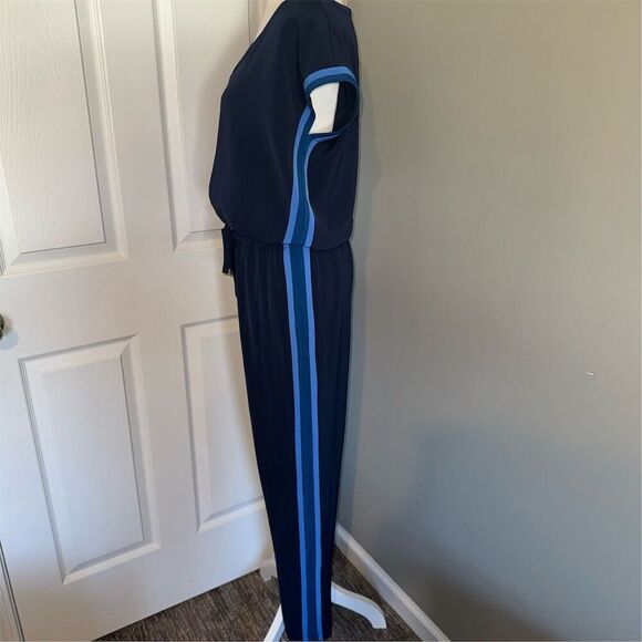 Tommy Hilfiger Women's Side Stripe Drawstring Blue V-Neck Jumpsuit Size 8 - Picture 3 of 16
